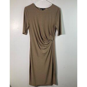 Womens Banana Republic Faux Wrap Dress 1/2 Sleeve Brown White S Polyester Spande
